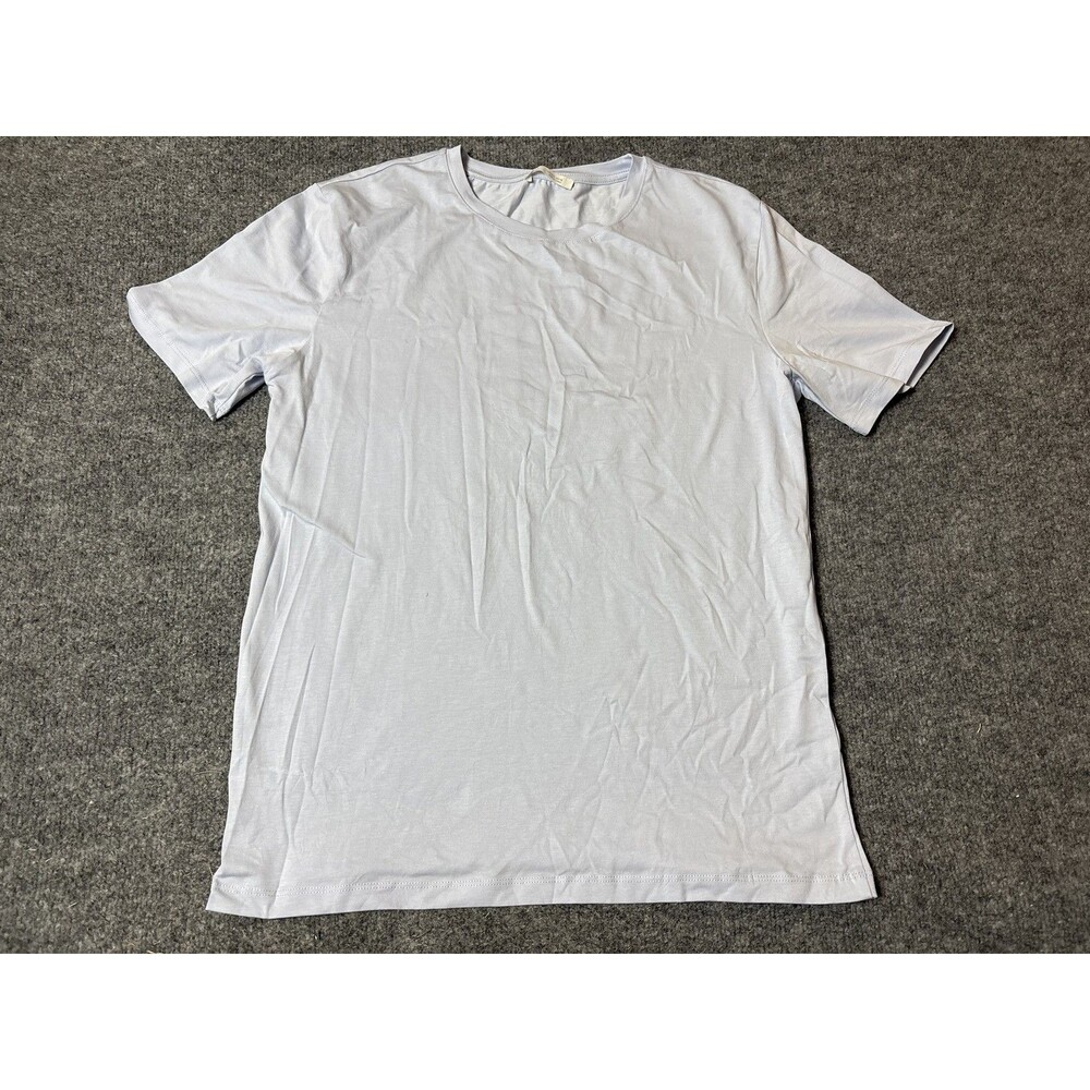 Zara Shirt Mens L Blue Short Sleeve Crew Neck Cotton Stretch Basic Tee Turkey